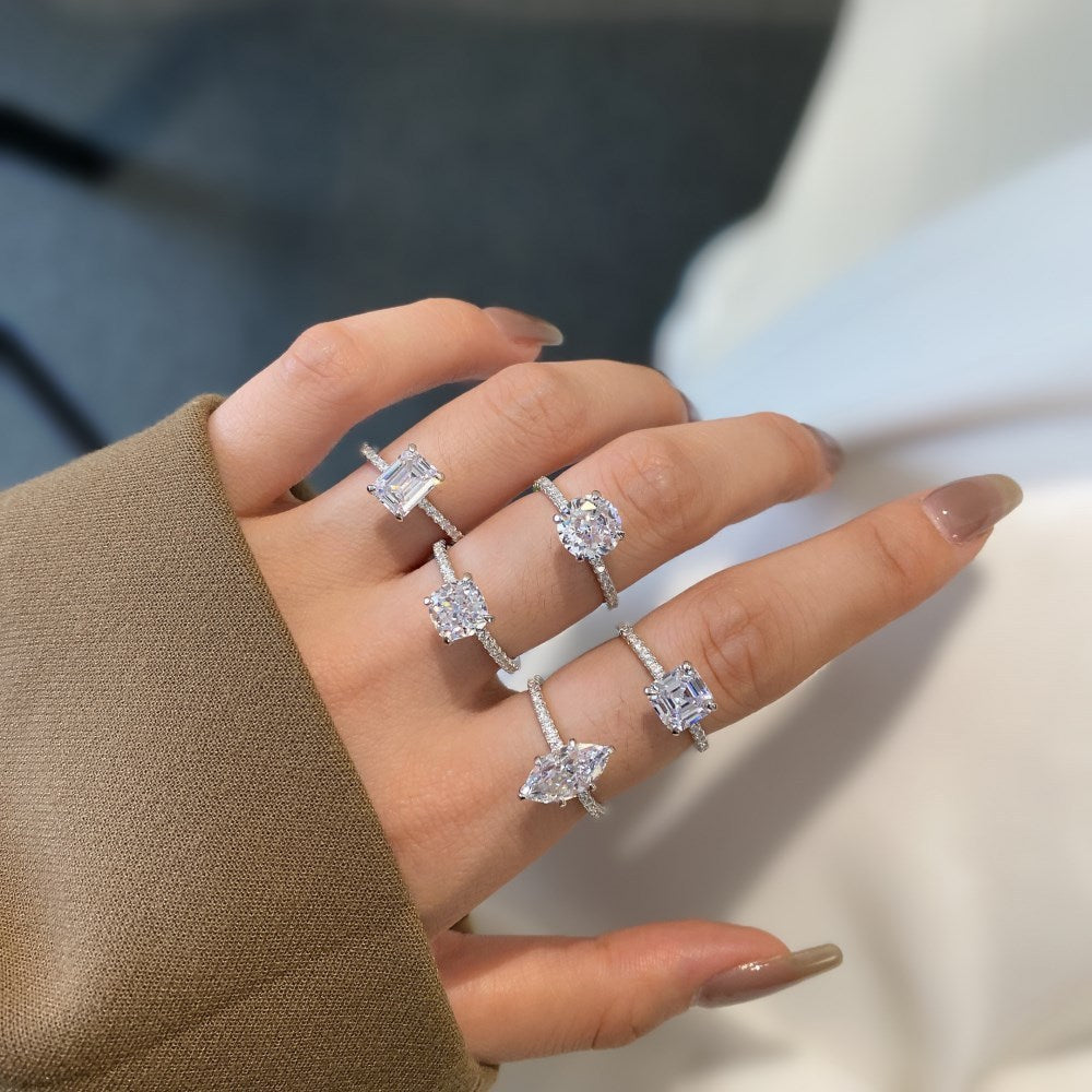 Sterling Silver Horse Eye Stone Ice Flower Cut High Carbon Diamond Ring - Bellarte Enchanté Sterling Silver Horse Eye Stone Ice Flower Cut High Carbon Diamond Ring