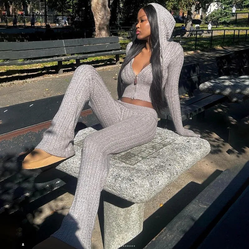 Straight-leg Pants Knitted Sweater Suit Women - Bellarte Enchanté Straight-leg Pants Knitted Sweater Suit Women