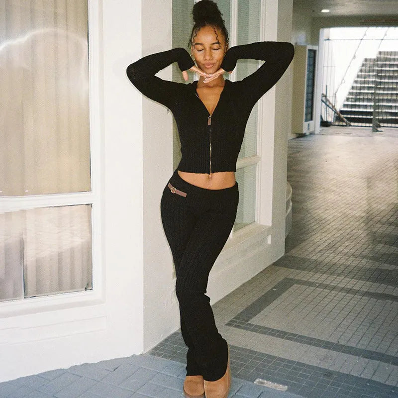 Straight-leg Pants Knitted Sweater Suit Women - Bellarte Enchanté Straight-leg Pants Knitted Sweater Suit Women