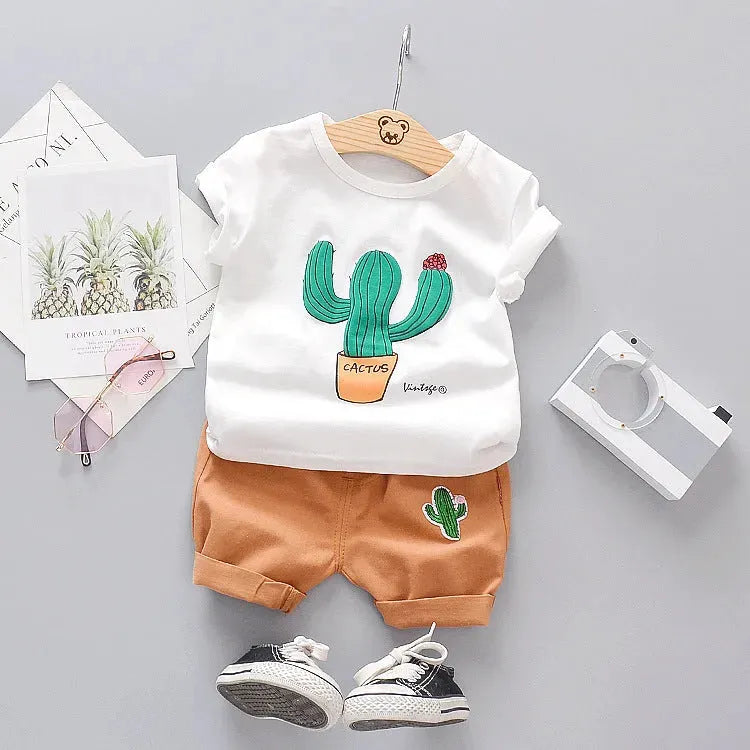 Summer Boys And Girls Cartoon Cactus Pure Cotton T-shirt Children's Suit - Bellarte Enchanté Summer Boys And Girls Cartoon Cactus Pure Cotton T-shirt Children's Suit