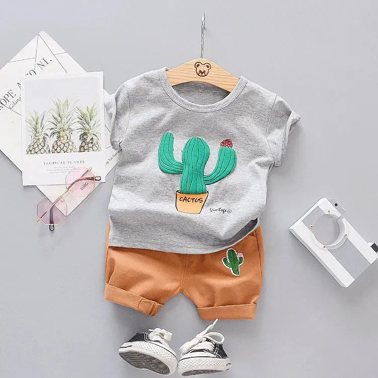 Summer Boys And Girls Cartoon Cactus Pure Cotton T-shirt Children's Suit - Bellarte Enchanté Summer Boys And Girls Cartoon Cactus Pure Cotton T-shirt Children's Suit