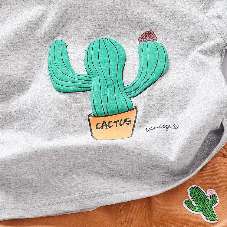 Summer Boys And Girls Cartoon Cactus Pure Cotton T-shirt Children's Suit - Bellarte Enchanté Summer Boys And Girls Cartoon Cactus Pure Cotton T-shirt Children's Suit