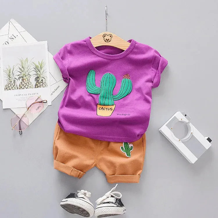 Summer Boys And Girls Cartoon Cactus Pure Cotton T-shirt Children's Suit - Bellarte Enchanté Summer Boys And Girls Cartoon Cactus Pure Cotton T-shirt Children's Suit