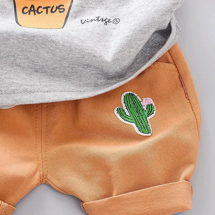 Summer Boys And Girls Cartoon Cactus Pure Cotton T-shirt Children's Suit - Bellarte Enchanté Summer Boys And Girls Cartoon Cactus Pure Cotton T-shirt Children's Suit