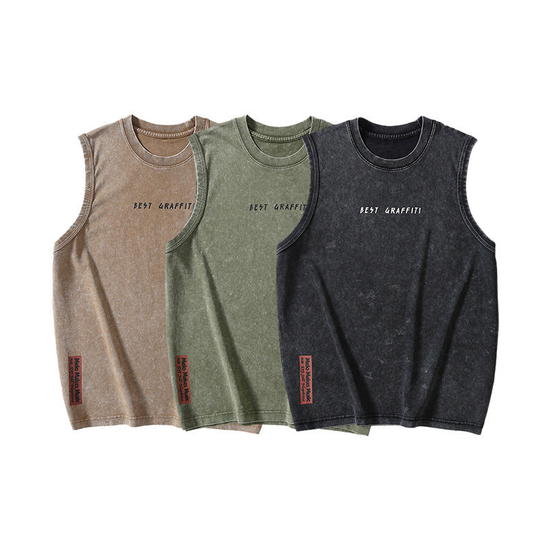 Summer Retro Washed Cotton Tank Top Vest For Men - Bellarte Enchanté Summer Retro Washed Cotton Tank Top Vest For Men