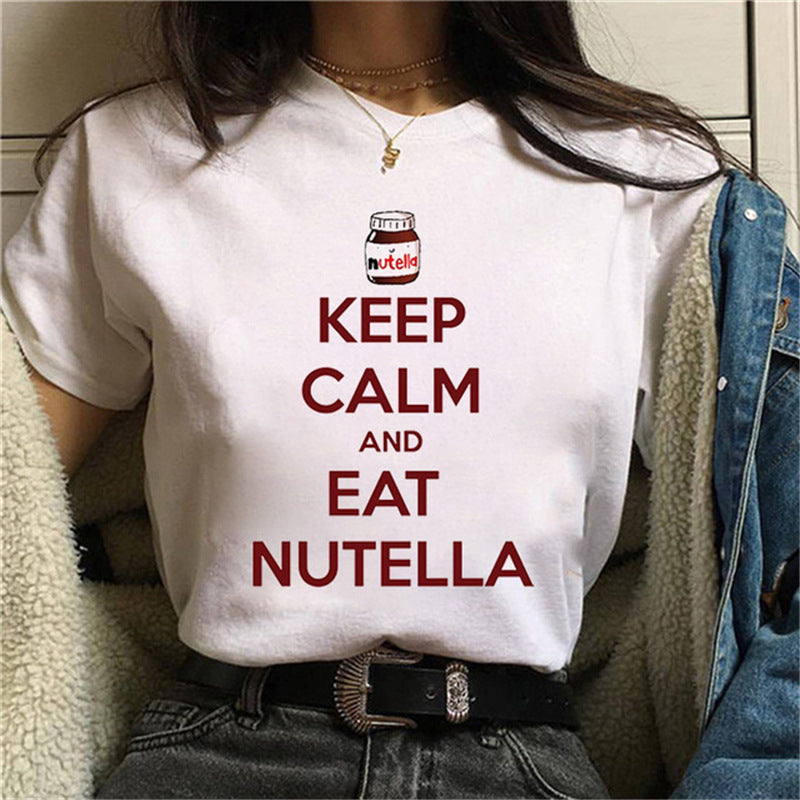 T-Shirt Short Sleeve Cute Cartoon Nutella Peanut Butter Printed Women's Top - Bellarte Enchanté T-Shirt Short Sleeve Cute Cartoon Nutella Peanut Butter Printed Women's Top