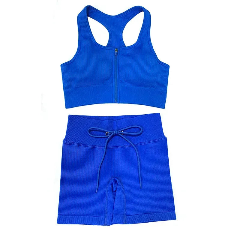Tank Top Seamless Knit Fitness Sports Bra Shorts Yoga Wear Set - Bellarte Enchanté Tank Top Seamless Knit Fitness Sports Bra Shorts Yoga Wear Set