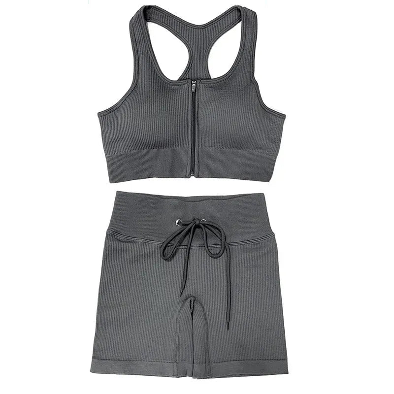 Tank Top Seamless Knit Fitness Sports Bra Shorts Yoga Wear Set - Bellarte Enchanté Tank Top Seamless Knit Fitness Sports Bra Shorts Yoga Wear Set