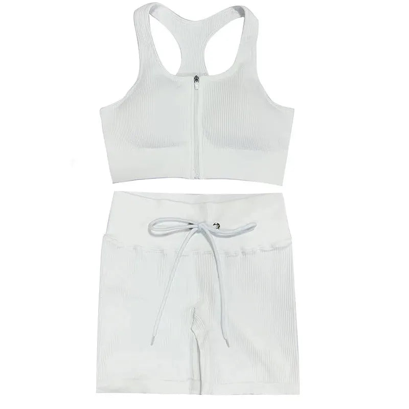 Tank Top Seamless Knit Fitness Sports Bra Shorts Yoga Wear Set - Bellarte Enchanté Tank Top Seamless Knit Fitness Sports Bra Shorts Yoga Wear Set