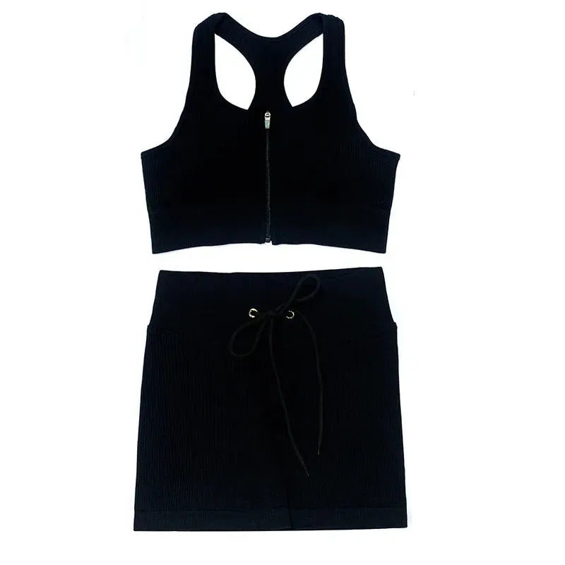 Tank Top Seamless Knit Fitness Sports Bra Shorts Yoga Wear Set - Bellarte Enchanté Tank Top Seamless Knit Fitness Sports Bra Shorts Yoga Wear Set