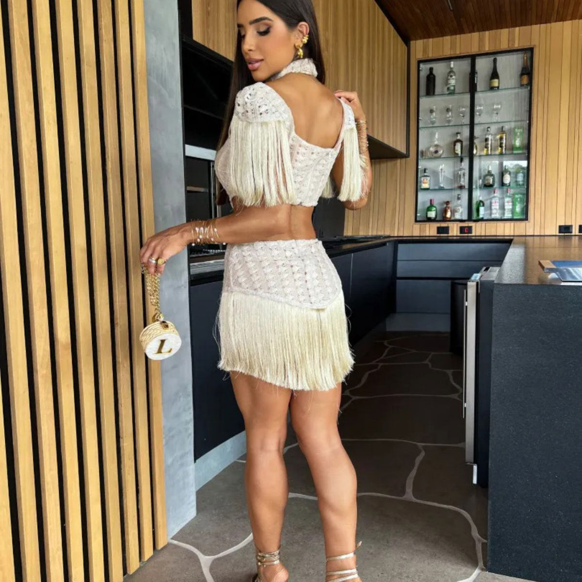 Tassel Hollow-out Midriff Women's Short Dress - Bellarte Enchanté Tassel Hollow-out Midriff Women's Short Dress