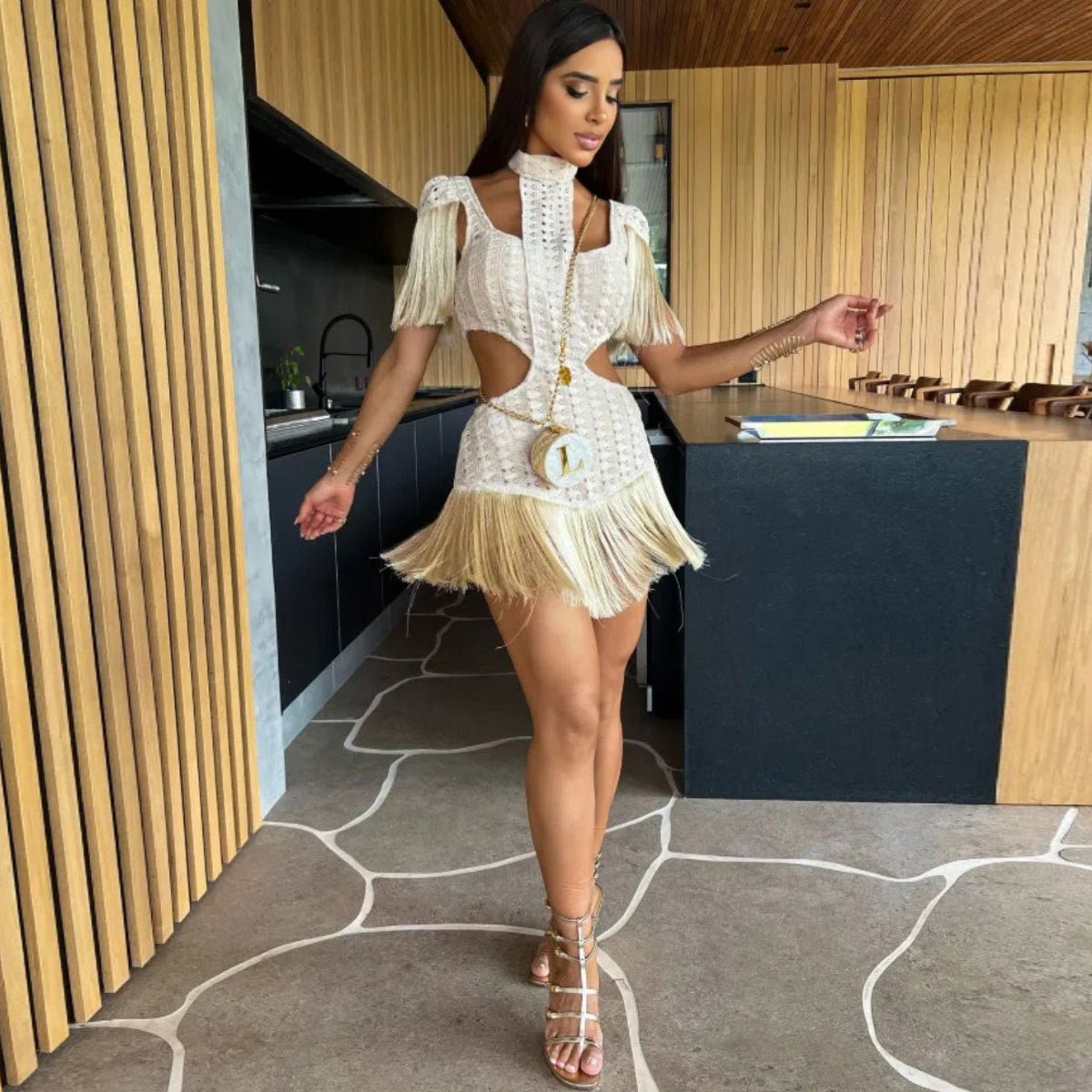 Tassel Hollow-out Midriff Women's Short Dress - Bellarte Enchanté Tassel Hollow-out Midriff Women's Short Dress