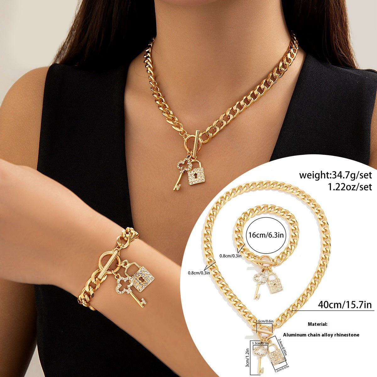 Thick Chain With Shiny Lock And Key Pendant Necklace For Women Trendy Ladies Accessories On The Neck Fashion Jewelry Female - Bellarte Enchanté Thick Chain With Shiny Lock And Key Pendant Necklace For Women Trendy Ladies Accessories On The Neck Fashion Jewelry Female