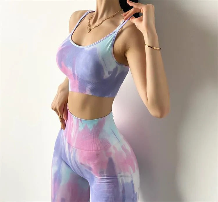Tie-Dye Yoga Suit Sexy Seamless Knitted Fitness Sports Tight Suit Women - Bellarte Enchanté Tie-Dye Yoga Suit Sexy Seamless Knitted Fitness Sports Tight Suit Women