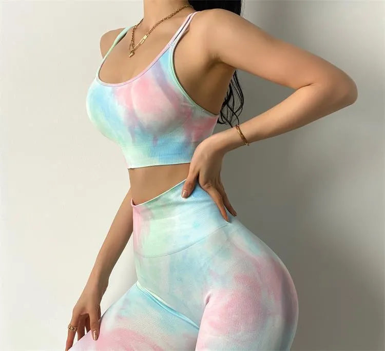 Tie-Dye Yoga Suit Sexy Seamless Knitted Fitness Sports Tight Suit Women - Bellarte Enchanté Tie-Dye Yoga Suit Sexy Seamless Knitted Fitness Sports Tight Suit Women
