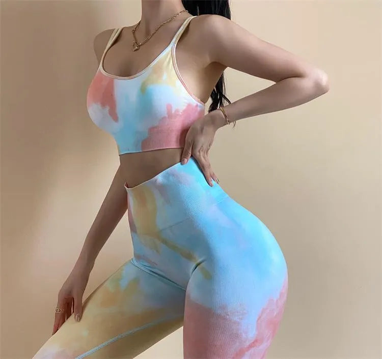 Tie-Dye Yoga Suit Sexy Seamless Knitted Fitness Sports Tight Suit Women - Bellarte Enchanté Tie-Dye Yoga Suit Sexy Seamless Knitted Fitness Sports Tight Suit Women