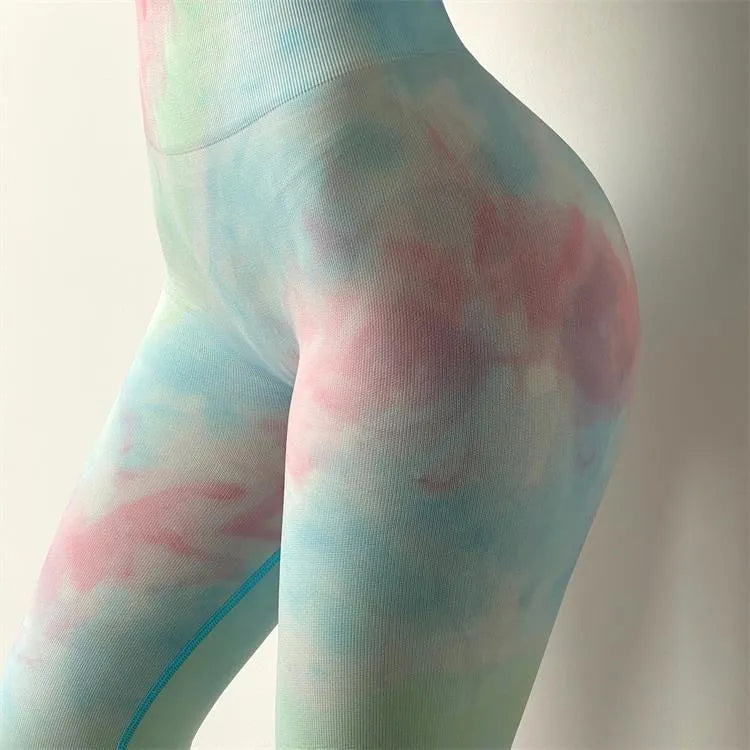 Tie-Dye Yoga Suit Sexy Seamless Knitted Fitness Sports Tight Suit Women - Bellarte Enchanté Tie-Dye Yoga Suit Sexy Seamless Knitted Fitness Sports Tight Suit Women