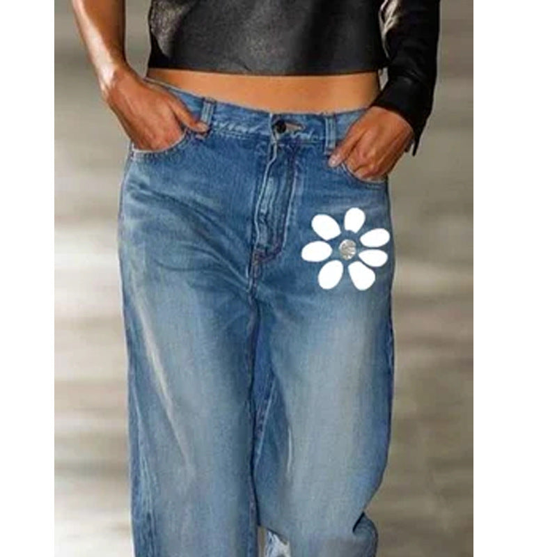 Top Straight Print Cut All-match Jeans - Bellarte Enchanté Top Straight Print Cut All-match Jeans