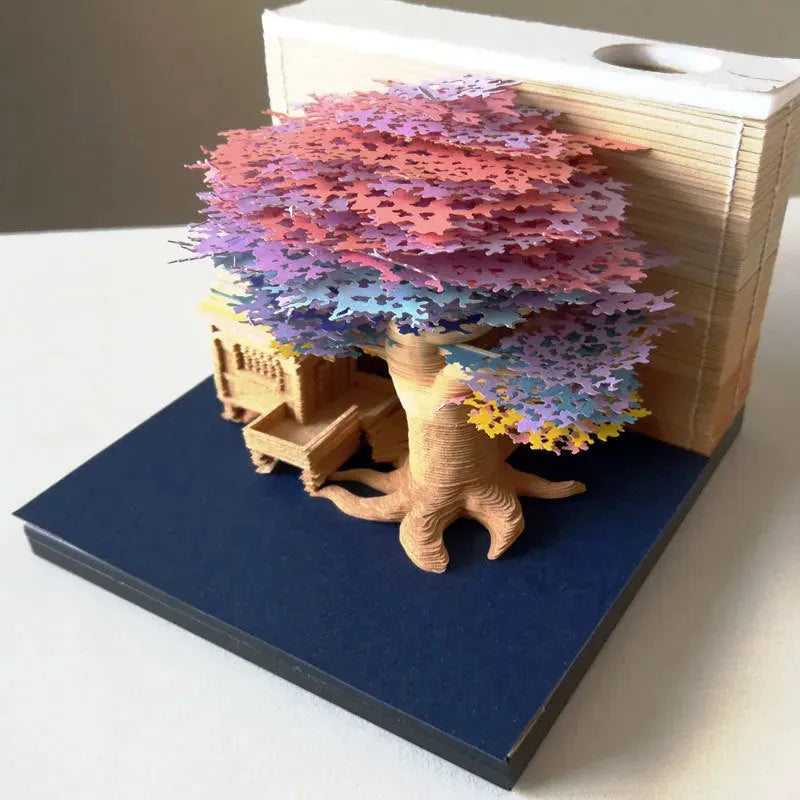 Tree House Panoramic 3D Notes Paper Carving Creative Calendar Decoration - Bellarte Enchanté Tree House Panoramic 3D Notes Paper Carving Creative Calendar Decoration