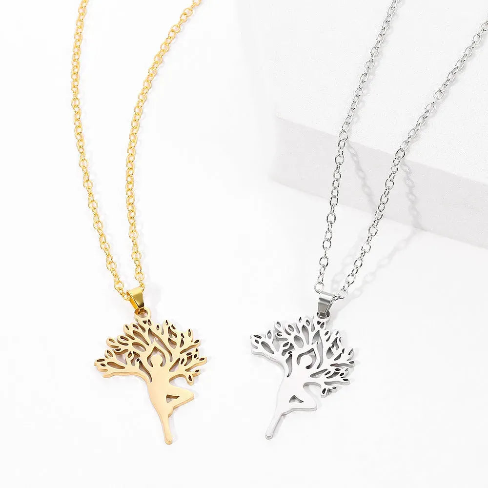 Tree of Life Necklace Stainless Steel Plant Pendant Clavicle Chain - Bellarte Enchanté Tree of Life Necklace Stainless Steel Plant Pendant Clavicle Chain