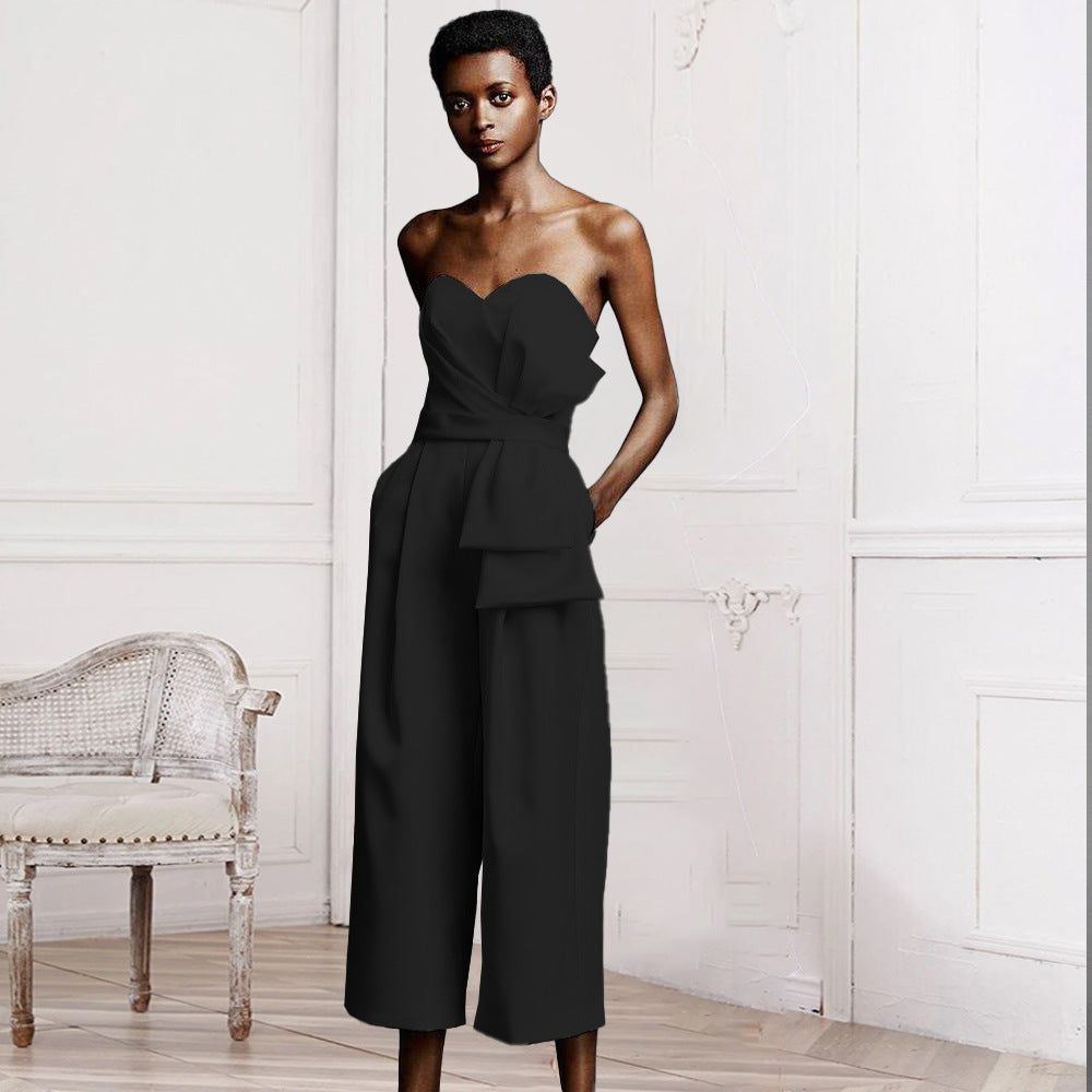 Tube Top Backless High Waist Bow Wide Leg Pants Casual Jumpsuit - Bellarte Enchanté Tube Top Backless High Waist Bow Wide Leg Pants Casual Jumpsuit