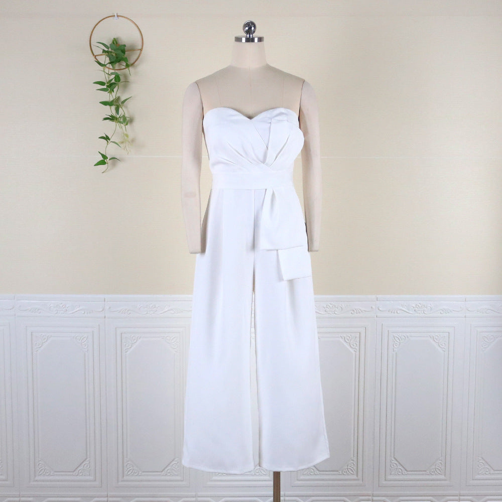 Tube Top Backless High Waist Bow Wide Leg Pants Casual Jumpsuit - Bellarte Enchanté Tube Top Backless High Waist Bow Wide Leg Pants Casual Jumpsuit