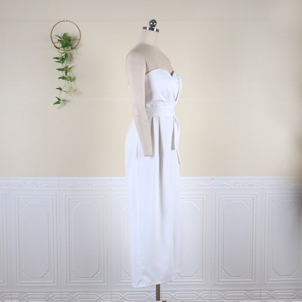 Tube Top Backless High Waist Bow Wide Leg Pants Casual Jumpsuit - Bellarte Enchanté Tube Top Backless High Waist Bow Wide Leg Pants Casual Jumpsuit