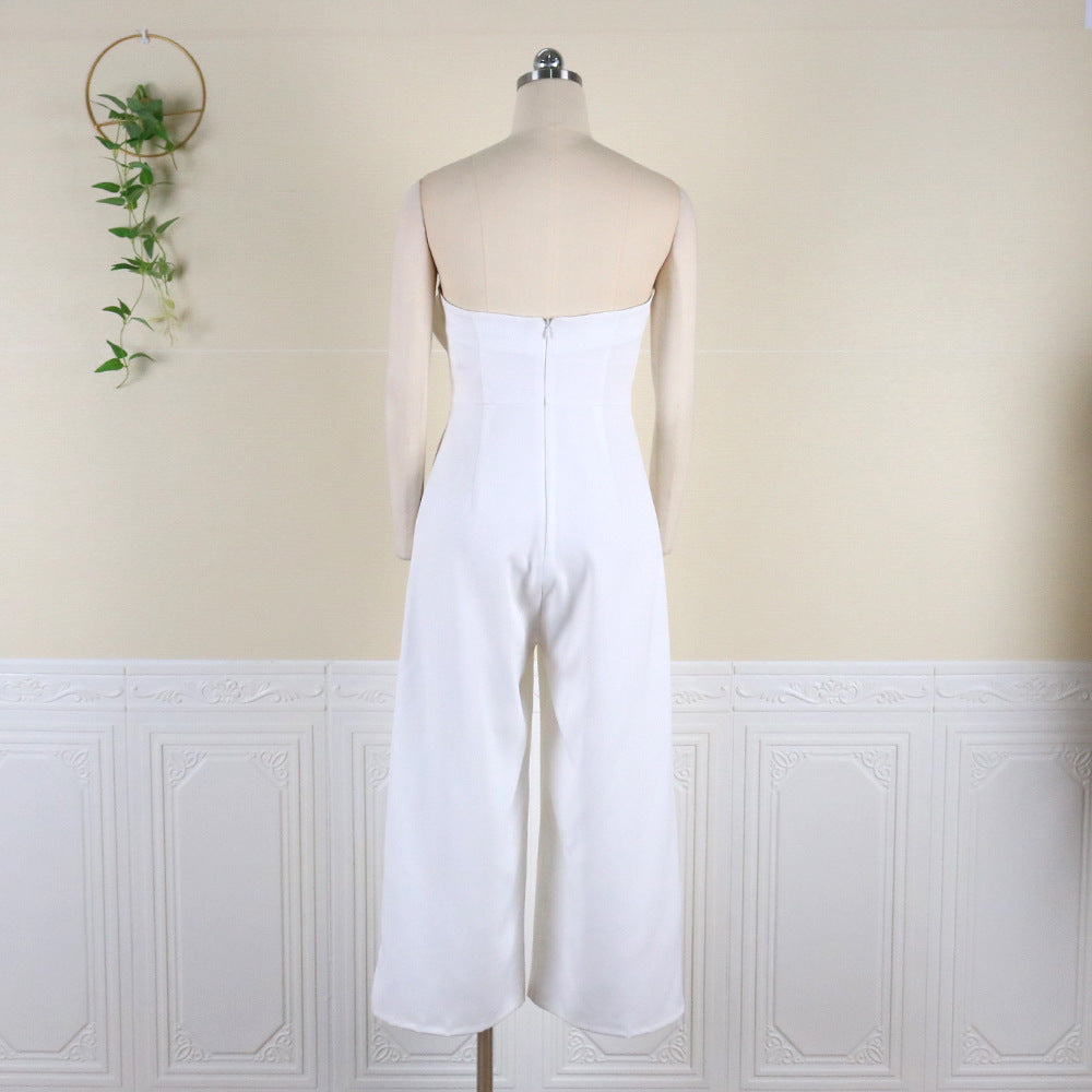 Tube Top Backless High Waist Bow Wide Leg Pants Casual Jumpsuit - Bellarte Enchanté Tube Top Backless High Waist Bow Wide Leg Pants Casual Jumpsuit