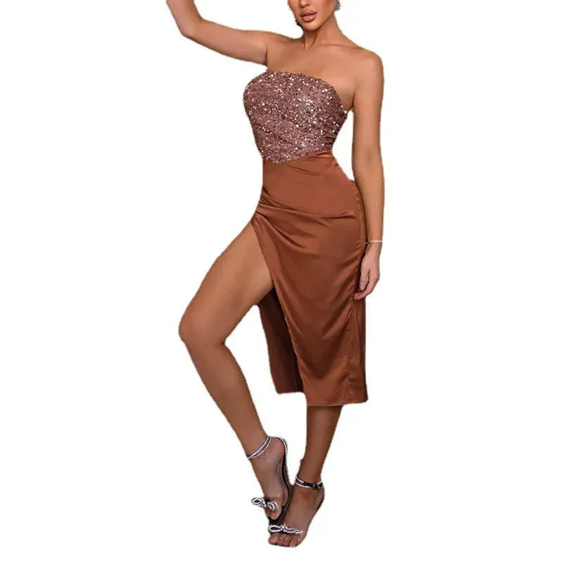 Tube Top High Slit Pure Evening Dress - Bellarte Enchanté Tube Top High Slit Pure Evening Dress