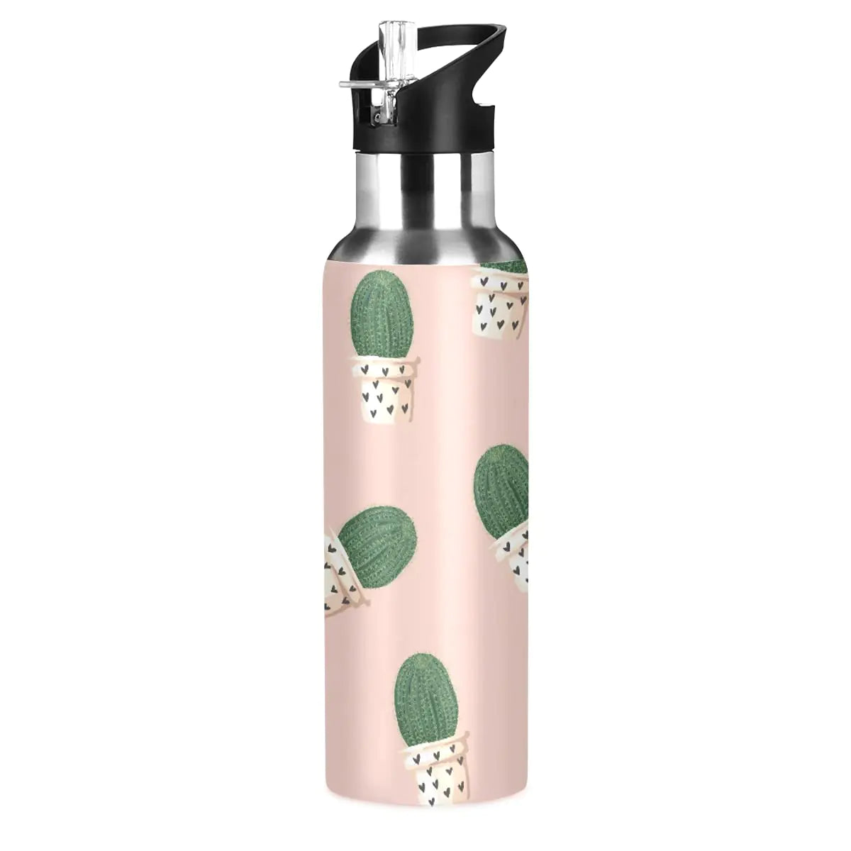 xigua Pink Cactus Water Bottle with Straw Lid 20 oz - Vacuum Insulated Stainless Steel Water Bottles Leakproof Water Flask for Fitness Sports Outdoor