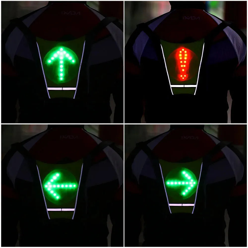 USB Rechargeable Reflective Vest Backpack with LED Turn Signal Light Remote Control Outdoor Sport Safety Bag Gear for Cycling - Bellarte Enchanté USB Rechargeable Reflective Vest Backpack with LED Turn Signal Light Remote Control Outdoor Sport Safety Bag Gear for Cycling