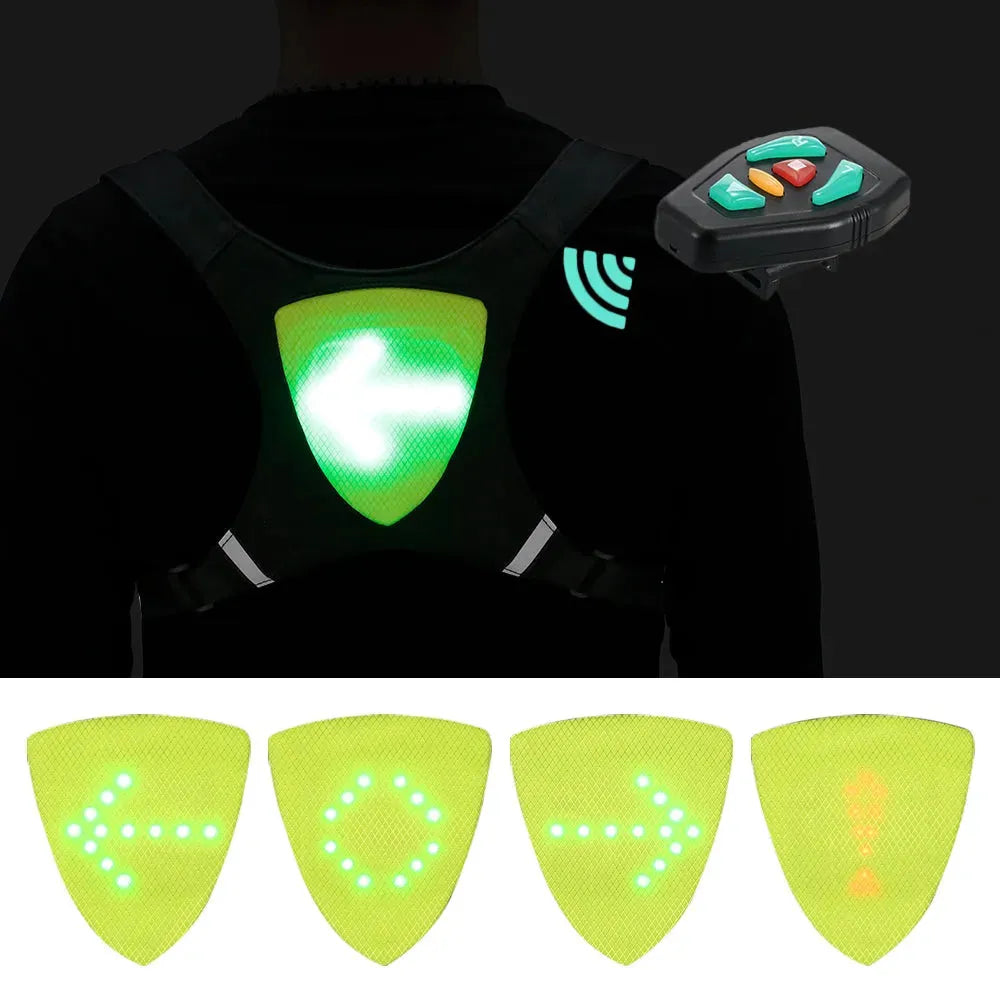 USB Rechargeable Reflective Vest Backpack with LED Turn Signal Light Remote Control Outdoor Sport Safety Bag Gear for Cycling - Bellarte Enchanté USB Rechargeable Reflective Vest Backpack with LED Turn Signal Light Remote Control Outdoor Sport Safety Bag Gear for Cycling