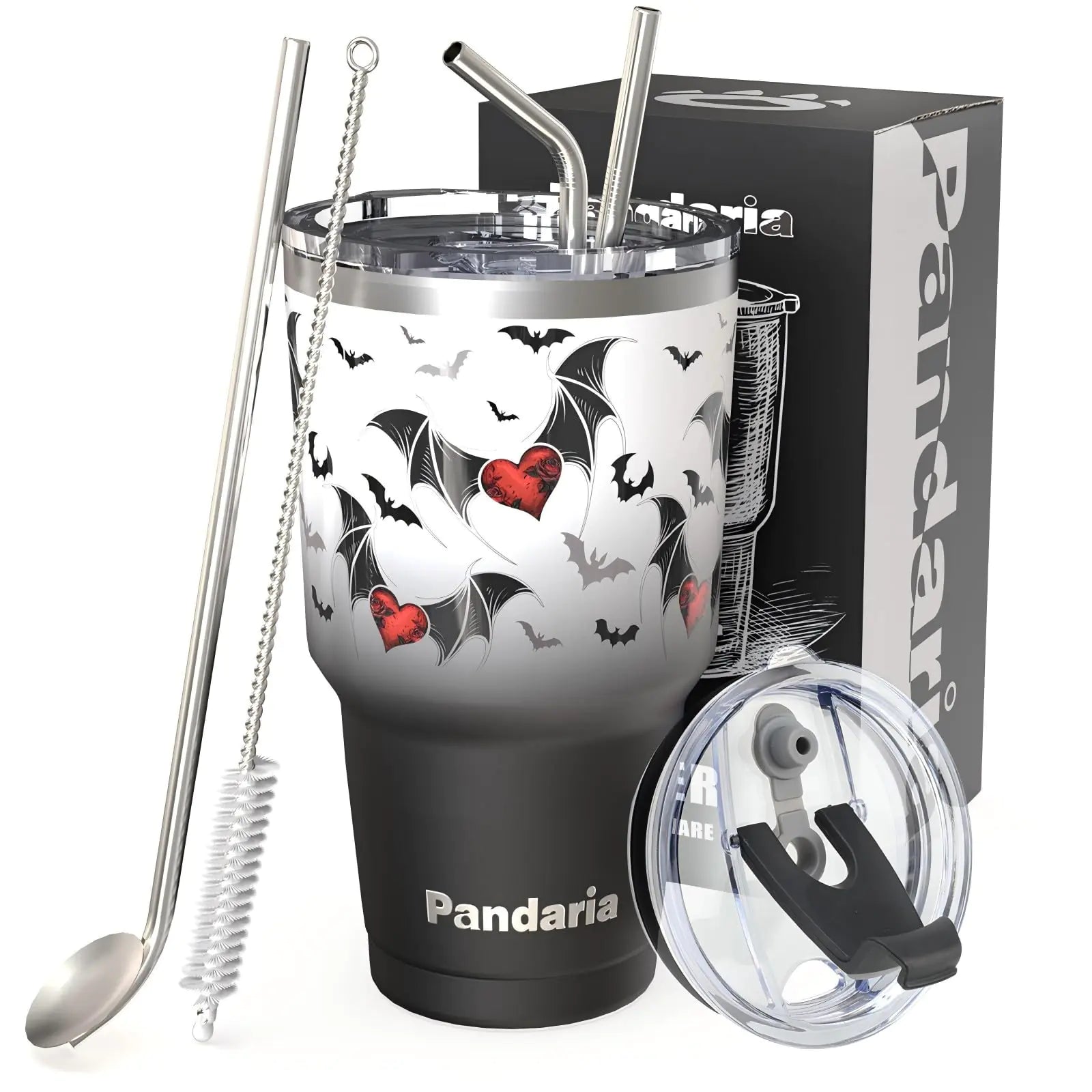 Pandaria 30 oz Tumbler with Lid and Straw | Double Wall Vacuum Insulated Stainless Steel Water Tumbler | Leak Proof Travel Cup Coffee Mug Perfect for Cold or Hot Drinks | 30OZ Devil Tumbler