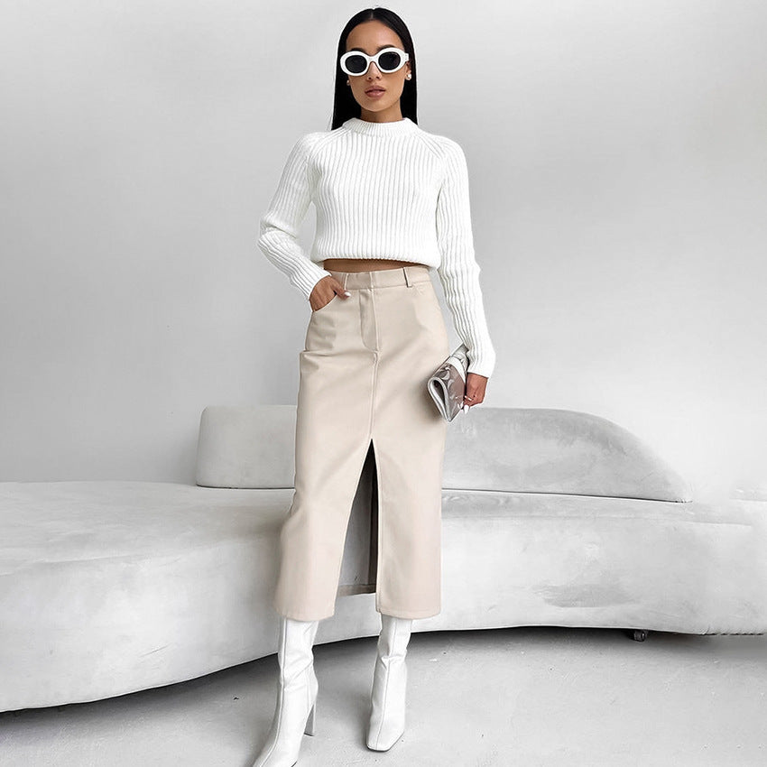 Vintage Fleece-lined PU Leather Leather Skirt - Bellarte Enchanté Vintage Fleece-lined PU Leather Leather Skirt