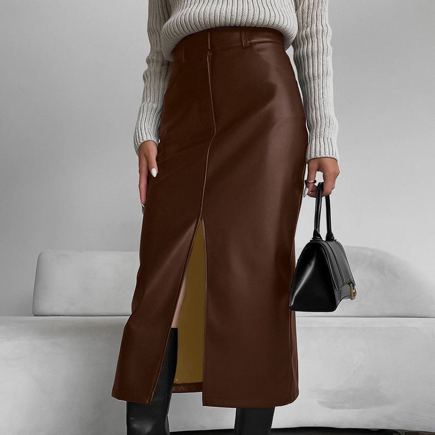 Vintage Fleece-lined PU Leather Leather Skirt - Bellarte Enchanté Vintage Fleece-lined PU Leather Leather Skirt