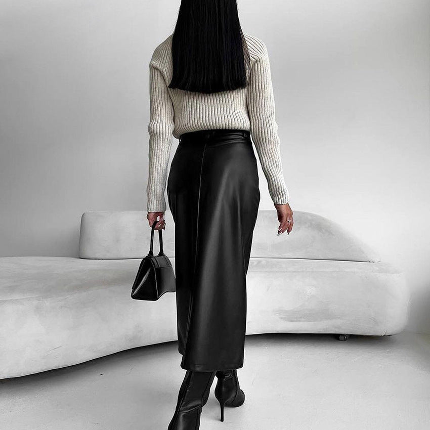 Vintage Fleece-lined PU Leather Leather Skirt - Bellarte Enchanté Vintage Fleece-lined PU Leather Leather Skirt