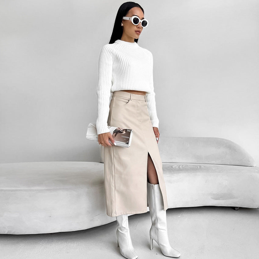 Vintage Fleece-lined PU Leather Leather Skirt - Bellarte Enchanté Vintage Fleece-lined PU Leather Leather Skirt