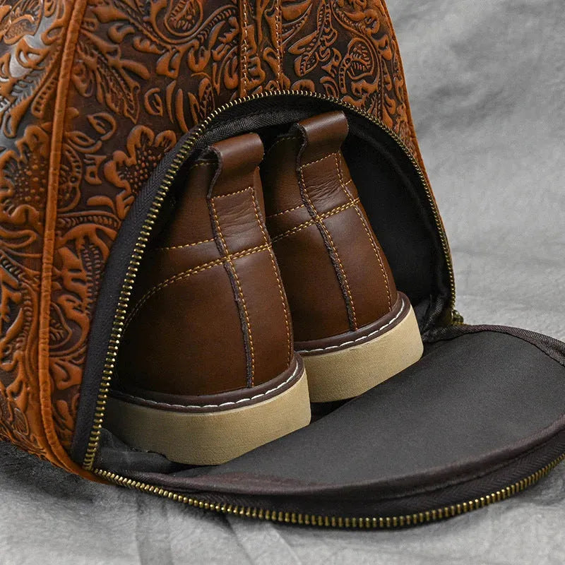 Vintage Print Crazy Horse Leather Handbag - Bellarte Enchanté Vintage Print Crazy Horse Leather Handbag