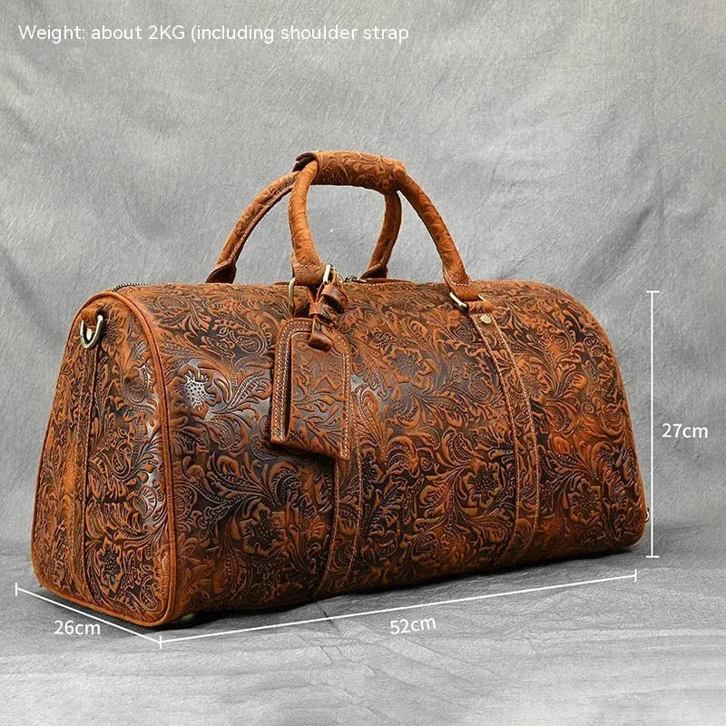 Vintage Print Crazy Horse Leather Handbag - Bellarte Enchanté Vintage Print Crazy Horse Leather Handbag