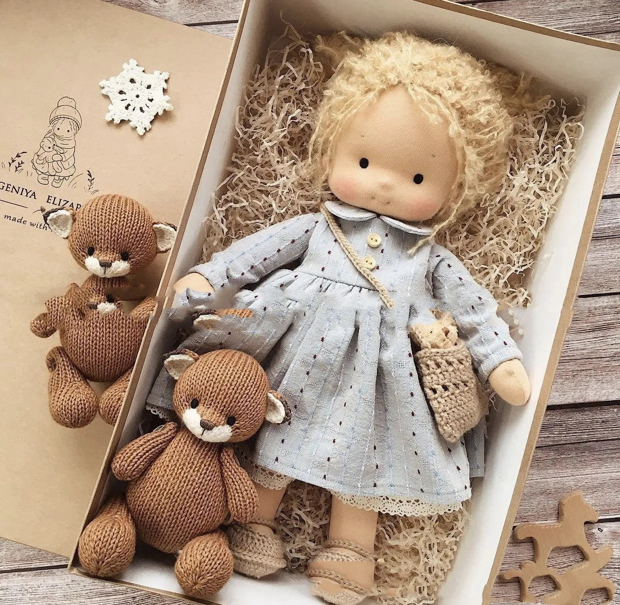 Waldorf Handmade Plush Doll With Curly Hair Girl - Bellarte Enchanté Waldorf Handmade Plush Doll With Curly Hair Girl