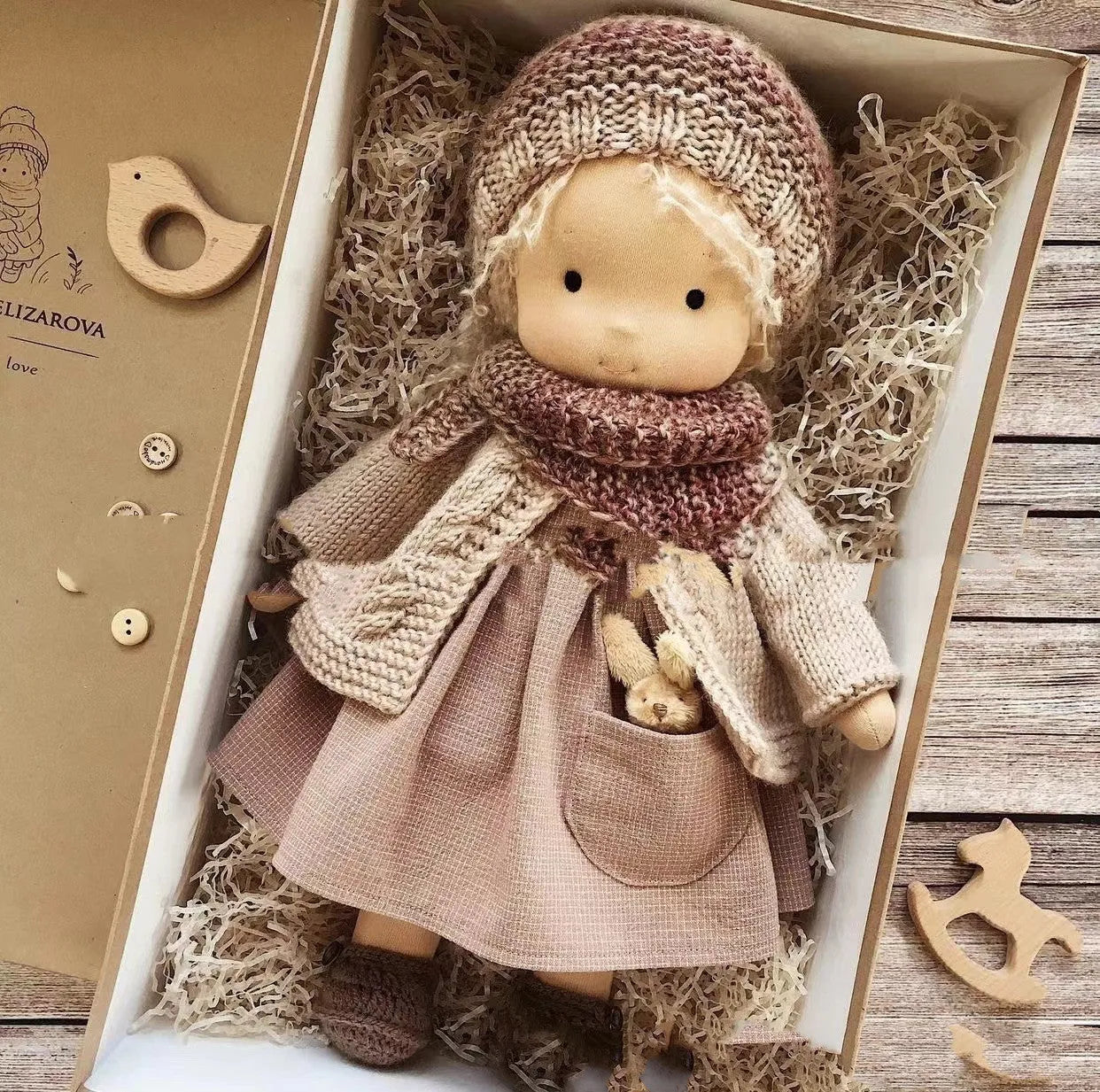 Waldorf Handmade Plush Doll With Curly Hair Girl - Bellarte Enchanté Waldorf Handmade Plush Doll With Curly Hair Girl