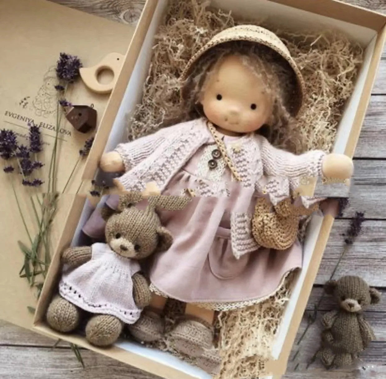 Waldorf Handmade Plush Doll With Curly Hair Girl - Bellarte Enchanté Waldorf Handmade Plush Doll With Curly Hair Girl