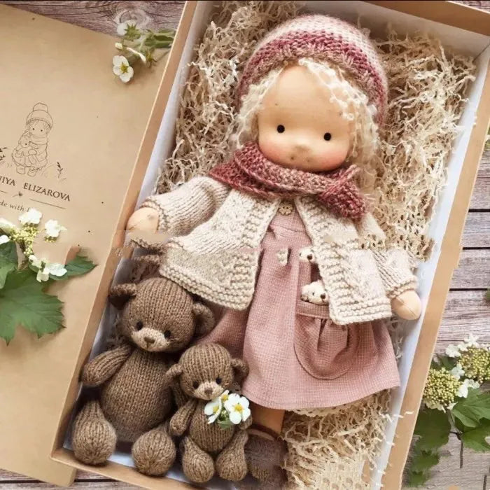Waldorf Handmade Plush Doll With Curly Hair Girl - Bellarte Enchanté Waldorf Handmade Plush Doll With Curly Hair Girl
