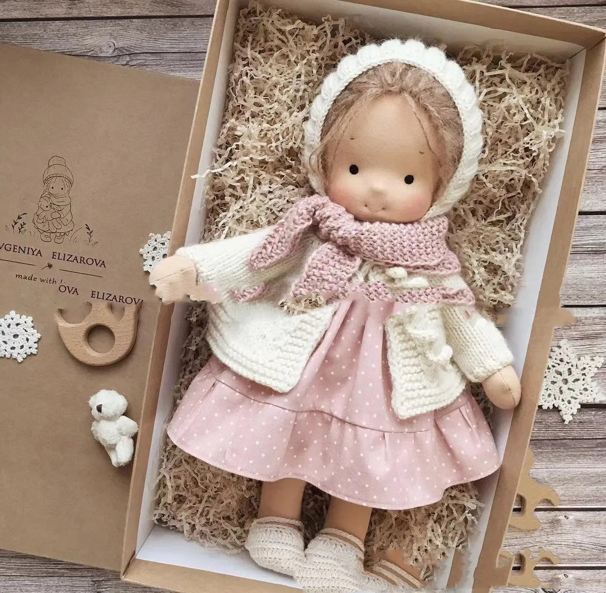 Waldorf Handmade Plush Doll With Curly Hair Girl - Bellarte Enchanté Waldorf Handmade Plush Doll With Curly Hair Girl