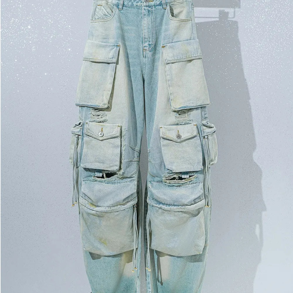 Washed And Torn Work Clothes Jeans - Bellarte Enchanté Washed And Torn Work Clothes Jeans