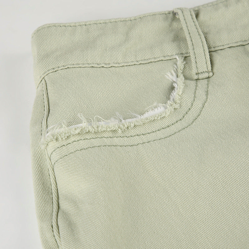 Washed Contrast Color Irregular Denim Skirt Frayed Pocket Slit - Bellarte Enchanté Washed Contrast Color Irregular Denim Skirt Frayed Pocket Slit