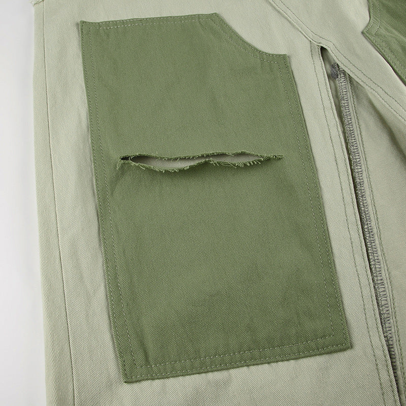 Washed Contrast Color Irregular Denim Skirt Frayed Pocket Slit - Bellarte Enchanté Washed Contrast Color Irregular Denim Skirt Frayed Pocket Slit