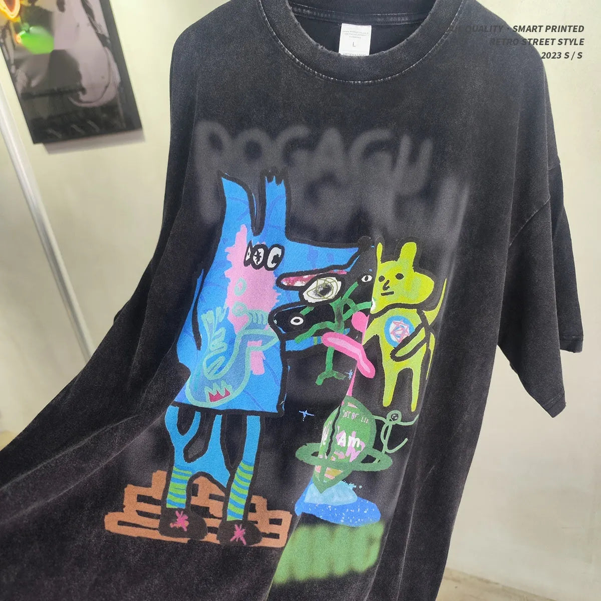 Washed Old Graffiti Printing High Street T-Shirt - Bellarte Enchanté Washed Old Graffiti Printing High Street T-Shirt