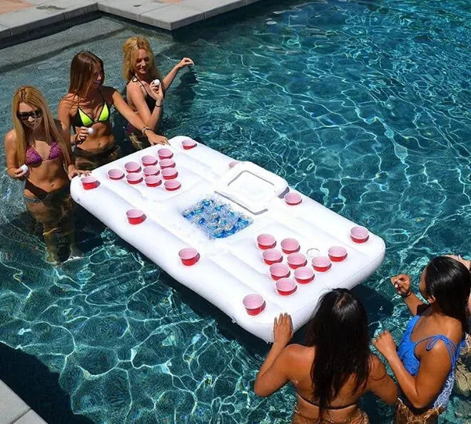 Water Party Air Mattress Ice Bucket Cooler Cup Holder Inflatable Beer Pong Table Pool Float - Bellarte Enchanté Water Party Air Mattress Ice Bucket Cooler Cup Holder Inflatable Beer Pong Table Pool Float