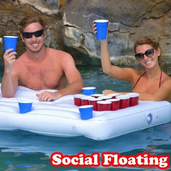 Water Party Air Mattress Ice Bucket Cooler Cup Holder Inflatable Beer Pong Table Pool Float - Bellarte Enchanté Water Party Air Mattress Ice Bucket Cooler Cup Holder Inflatable Beer Pong Table Pool Float